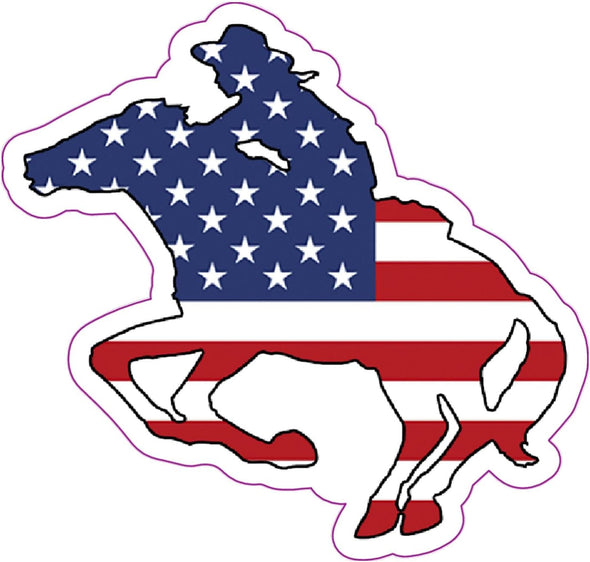 American Flag Cowgirl Vinyl Decal - Patriotic Horse Bumper Sticker