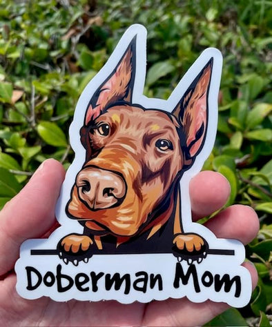 Doberman Mom Vinyl Sticker - Dog Breed Decal - Die Cut for Laptops Windows Cars Trucks