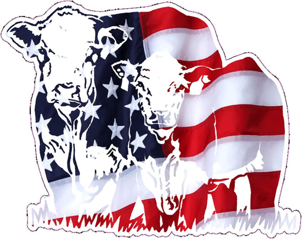 American Flag Cows Vinyl Decal - Western Bumper Sticker