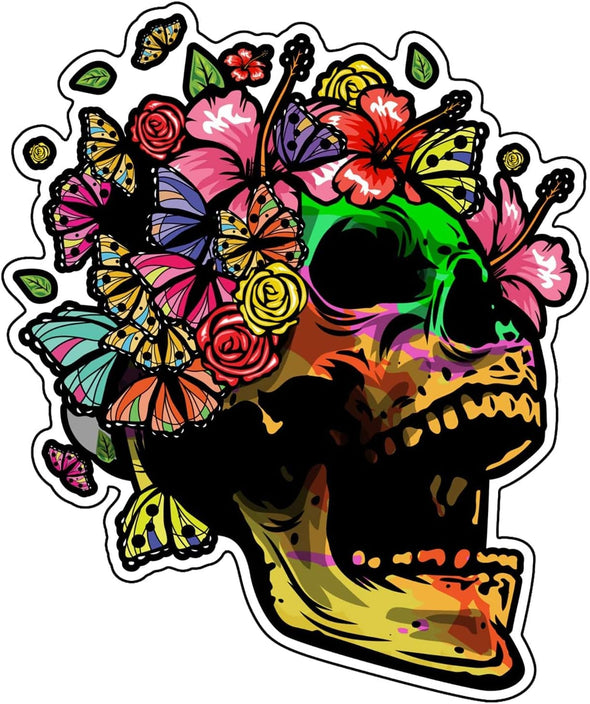 Butterfly Skull Magnet - Flower Skull Magnetic Car Decal