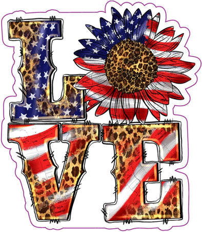 Western Sunflower Love Vinyl Decal - Patriotic Bumper Sticker
