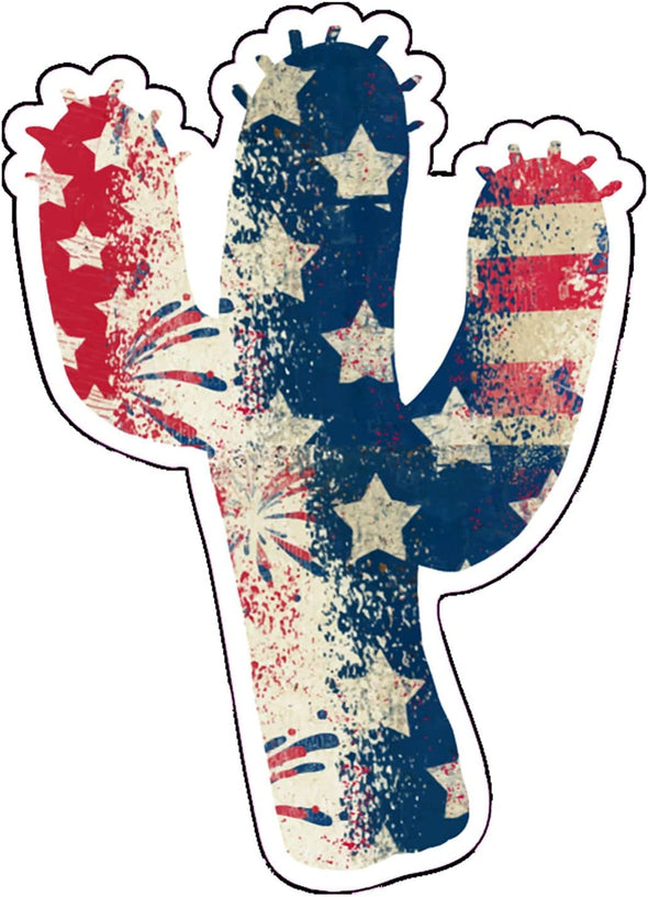 American Flag Cactus Vinyl Decal - Western Bumper Sticker