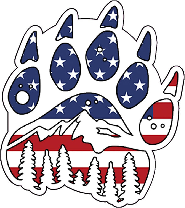 Bear Paw American Flag Vinyl Decal - Patriotic Wilderness Bumper Sticker