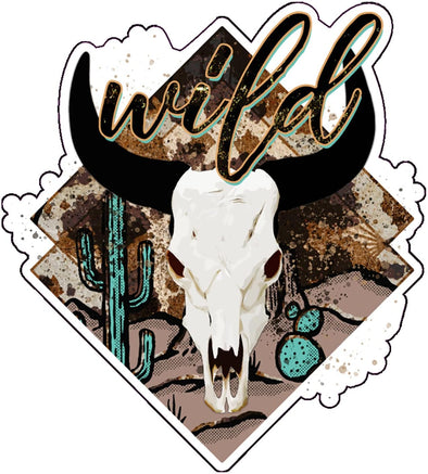 Wild Cow Skull Vinyl Decal - Western Bumper Sticker