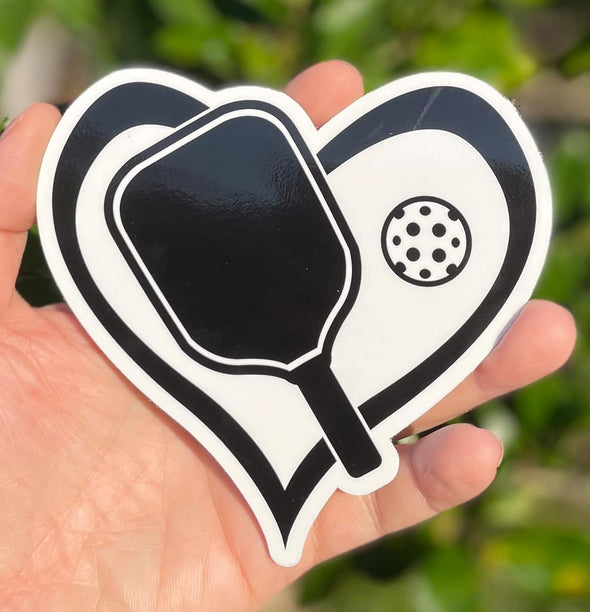 Pickleball Heart Vinyl Decal - Pickle Ball Bumper Sticker