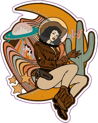 Space Cowgirl Vinyl Decal - Western Bumper Sticker