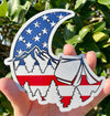 Camping American Flag Vinyl Decal - Patriotic Moon Bumper Sticker