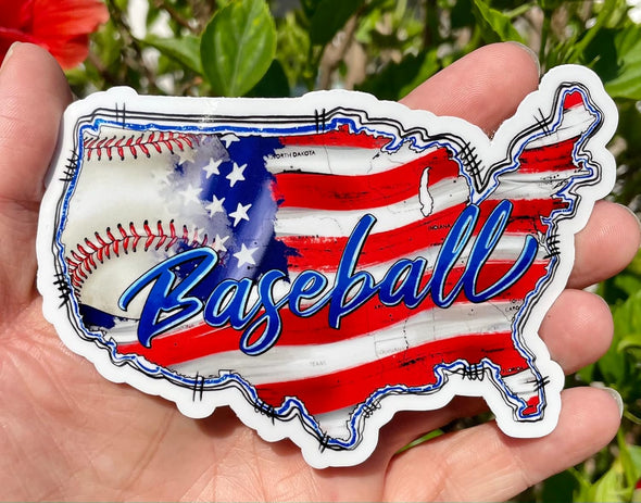 Baseball USA Flag Vinyl Decal - Base Ball Bumper Sticker