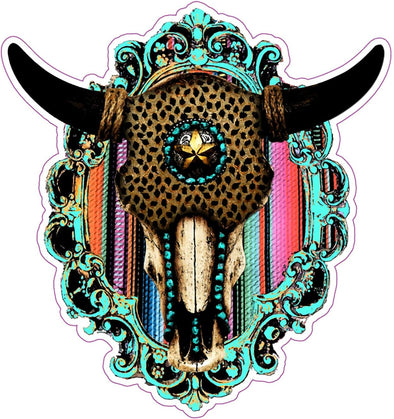 Retro Steer Skull Vinyl Decal - Western Bumper Sticker