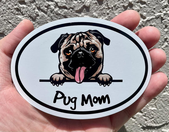 Oval Smiling Pug Mom Magnet - Dog Breed Magnetic Car Decal