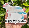 I Love My Golden Distressed Flag Vinyl Decal - Retriever Dog Bumper Sticker