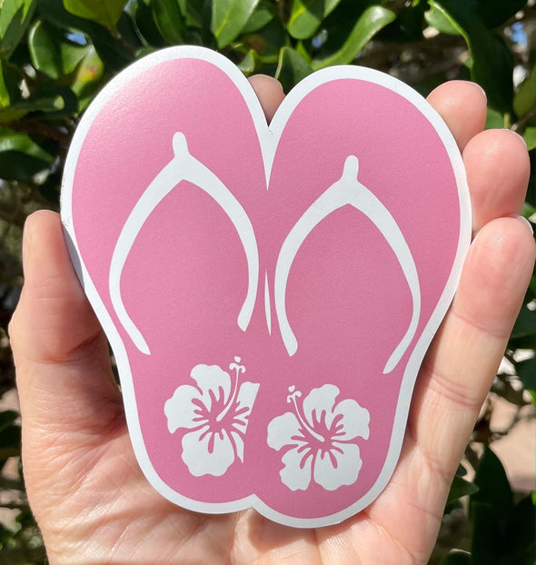 Flip Flop Magnet - Pink Hibiscus Flower Beach Magnetic Car Decal