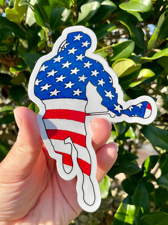 Lacrosse Player Vinyl Decal - Patriotic American Flag LAX Bumper Sticker