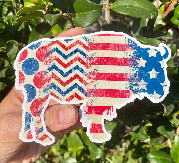 American Flag Buffalo Vinyl Decal - Western Bumper Sticker