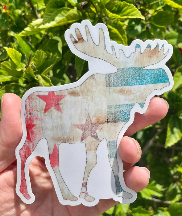 Moose Distressed Flag Vinyl Decal - Mountain Bumper Sticker