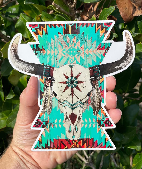 Southwestern Bull Skull Vinyl Decal - Western Bumper Sticker