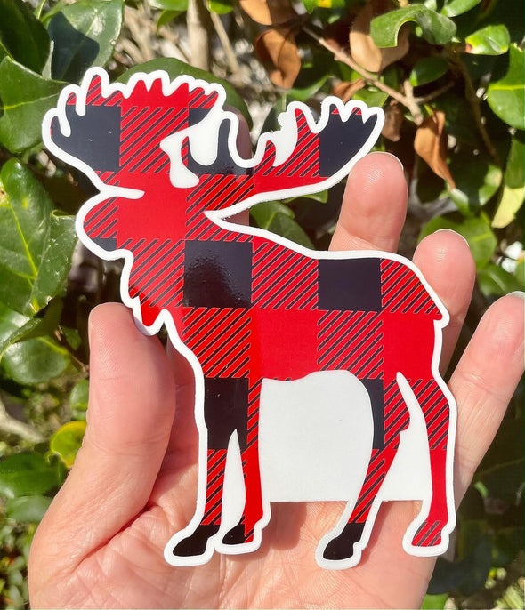 Plaid Moose Vinyl Decal - Mountain Bumper Sticker