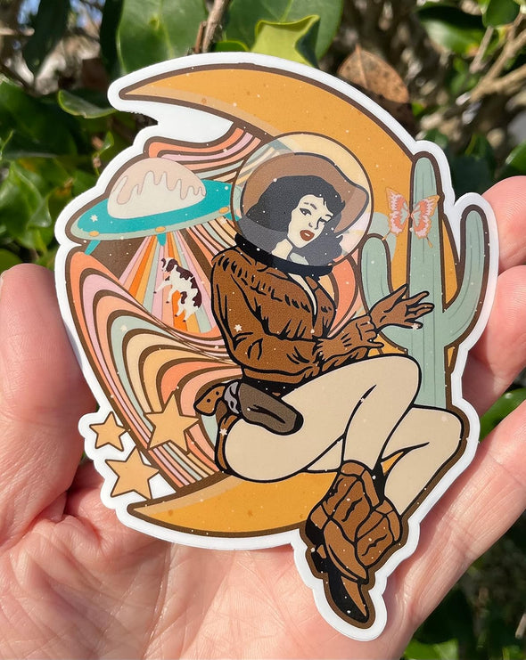 Space Cowgirl Vinyl Decal - Western Bumper Sticker