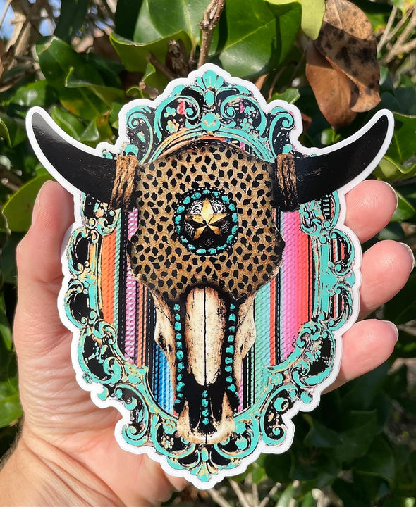 Retro Steer Skull Vinyl Decal - Western Bumper Sticker