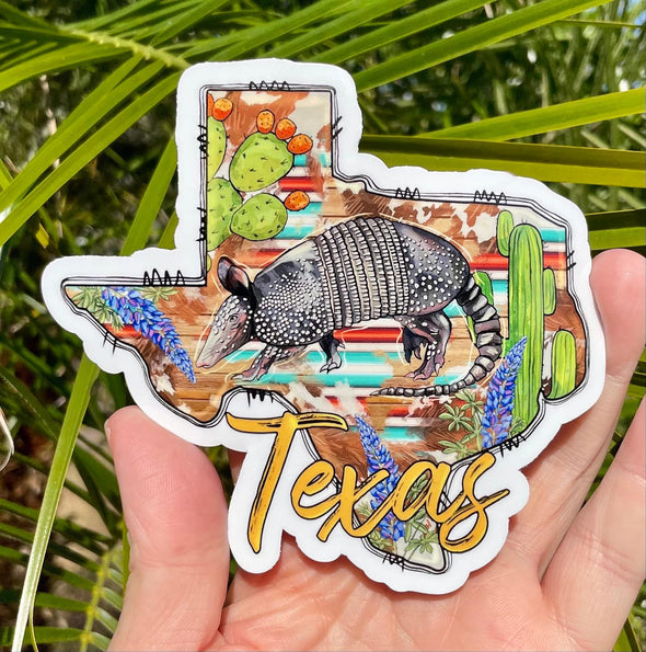Texas Armadillo Vinyl Decal - Western Bumper Sticker