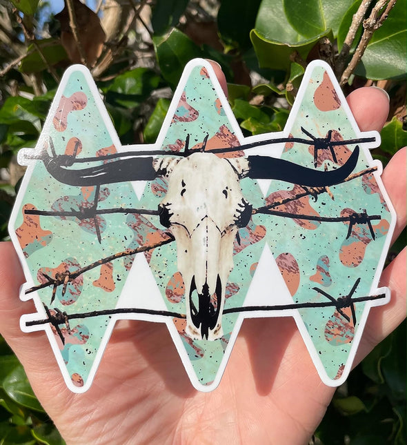 Longhorn Skull Barbwire Vinyl Decal - Western Bumper Sticker