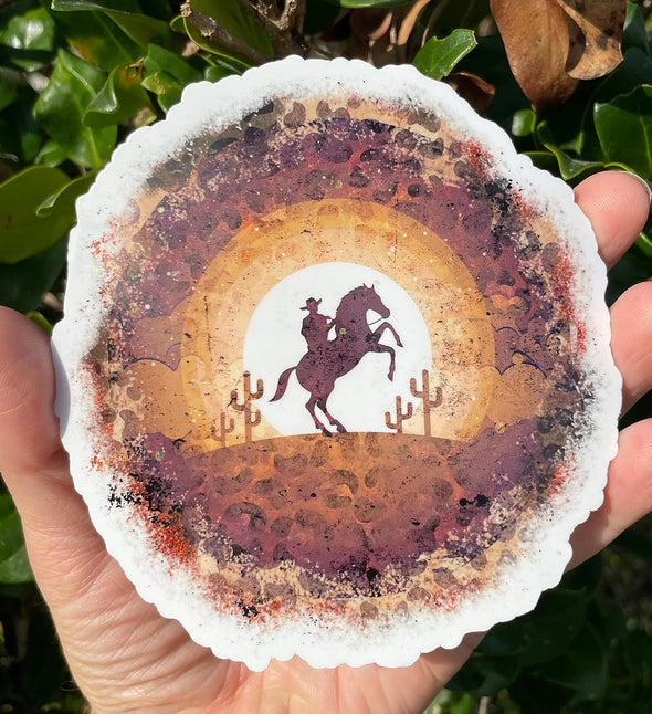 Cowboy Sunset Vinyl Decal - Western Bumper Sticker