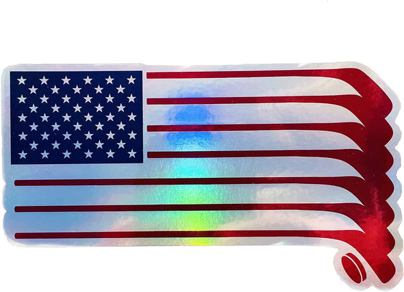 Patriotic Flag Hockey Stick Holographic Decal - Ice Hockey Bumper Sticker