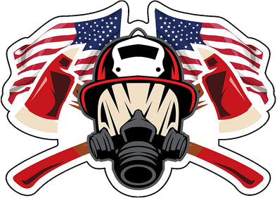 Firefighter Crossed Axes Vinyl Decal - American Flag Bumper Sticker