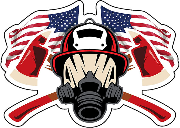 Firefighter Crossed Axes Vinyl Decal - American Flag Bumper Sticker