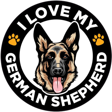 I Love My German Shepherd Vinyl Decal - Dog Breed Bumper Sticker