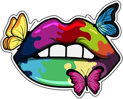 Butterfly Lips Vinyl Decal - Rainbow Bumper Sticker