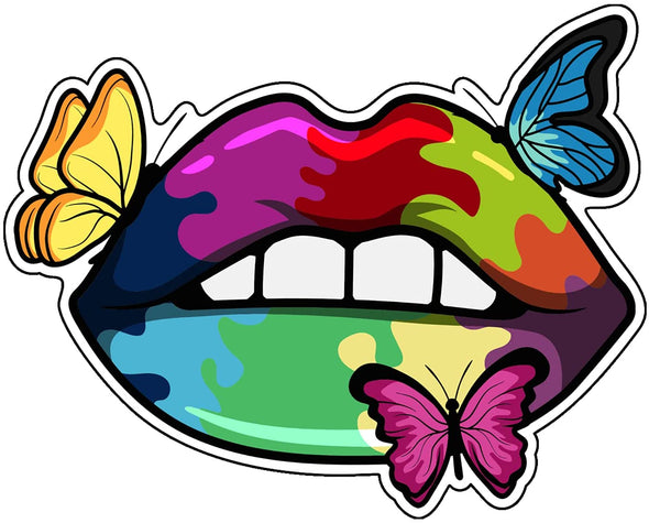 Butterfly Lips Vinyl Decal - Rainbow Bumper Sticker