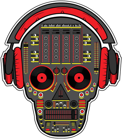 Music Skull Vinyl Decal - Disc Jockey Skull Bumper Sticker