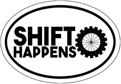Oval Mountain Biking Shift Happens Vinyl Decal