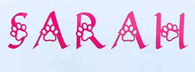 Custom Name in Paw Print Name Vinyl Decal - Personalized Bumper Sticker, for Tumblers, Laptops, Car Windows-WickedGoodz