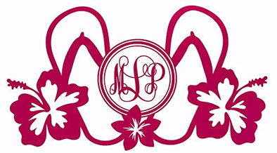 Custom Initial Monogram Decal Double Sandal Flip Flop & Hibiscus Design-WickedGoodz