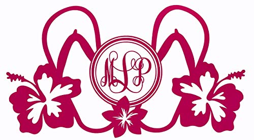 Custom Initial Monogram Decal Double Sandal Flip Flop & Hibiscus Design-WickedGoodz