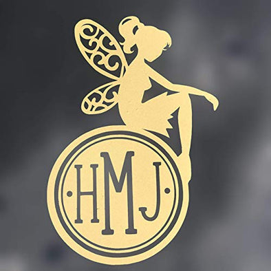 Custom Sitting Fairy Monogram Vinyl Faerie Decal - Folk Initial Bumper Sticker, for Tumblers, Laptops, Car Windows- Fairy Sticker-WickedGoodz