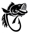WickedGoodz Bass Fish Hook Vinyl Decal Transfer - Fishing Sticker - Gold, White, or Black 5" and 8"-WickedGoodz
