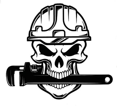 Custom Plumber Skull Monkey Wrench Vinyl Decal - Plumber Tradesman Bumper Sticker - Tumblers Windows Cars Laptops - Plumbing Gift-WickedGoodz