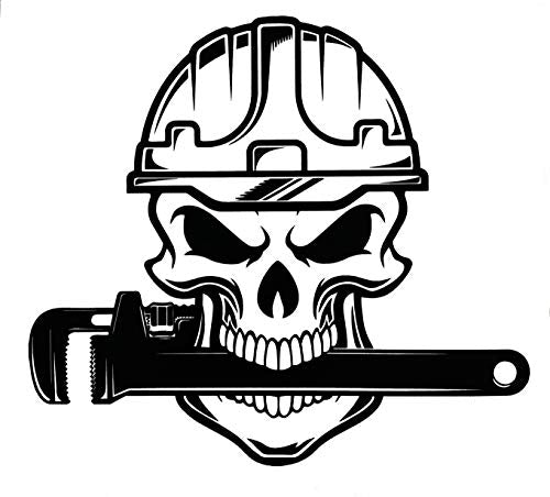 Custom Plumber Skull Monkey Wrench Vinyl Decal - Plumber Tradesman Bumper Sticker - Tumblers Windows Cars Laptops - Plumbing Gift-WickedGoodz