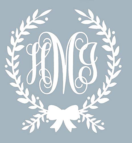 Custom Initial Monogram Vinyl Decal Bow and Wreath Script Letter Design-WickedGoodz
