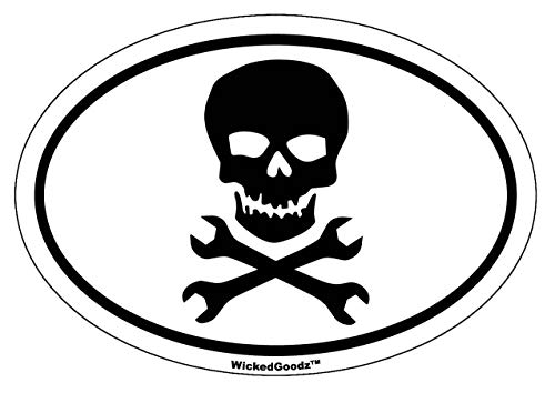 WickedGoodz Oval Vinyl Skull and Wrenches Decal - Mechanics Bumper Sticker - Perfect Motorhead Gift-WickedGoodz