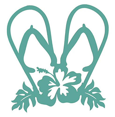 Custom Vinyl Single Tropical Hibiscus Double Flip Flop Decal Transfer - Beach Sandal Bumper Sticker for Tumblers, Laptops, Car Windows-WickedGoodz