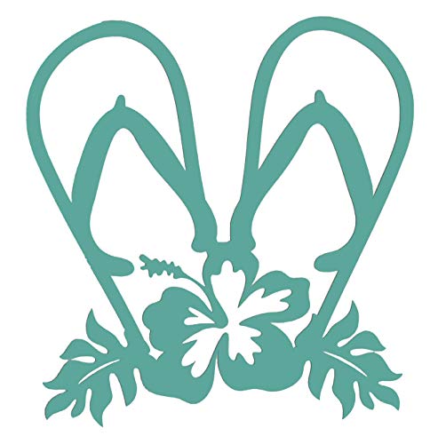 Custom Vinyl Single Tropical Hibiscus Double Flip Flop Decal Transfer - Beach Sandal Bumper Sticker for Tumblers, Laptops, Car Windows-WickedGoodz