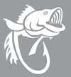 WickedGoodz Bass Fish Hook Vinyl Decal Transfer - Fishing Sticker - Gold, White, or Black 5" and 8"-WickedGoodz