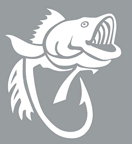 WickedGoodz Bass Fish Hook Vinyl Decal Transfer - Fishing Sticker - Gold, White, or Black 5" and 8"-WickedGoodz