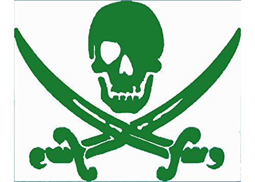 WickedGoodz Green Pirate Skull & Swords Vinyl Window Decal Transfer - Pirate Bumper Stickers - Perfect Beach Ocean Vacation Souvenir Gift-WickedGoodz