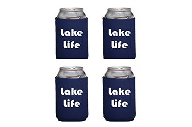 WickedGoodz Set of Four Lake Life Insulated Neoprene Can Coolers - Lake Life What Happens at the Lake stays at the Lake Can Sleeves - 12oz Can Insulated Can Cozy-WickedGoodz
