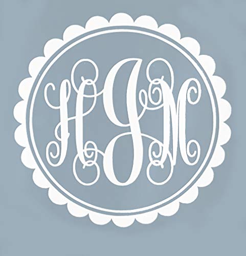 Custom Initial Monogram Vinyl Decal Bumper Sticker, for Tumblers, Laptops, Car Windows - Scalloped Script Letter Design-WickedGoodz